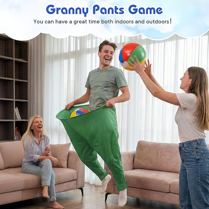2 Pcs Granny Pants Yard Game, Granny Pants Outdoor Game with 16 Six-Color Bouncy Ball and 2 Air Pump, Team Relay Family Reunion Party Field Game Sets