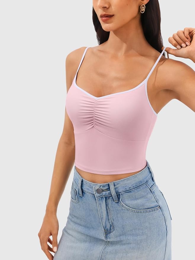 Longline Padded Sports Bra Workout Top for Women, Adjustable Straps Backless Crop Top Push Up Yoga Running Tank Top