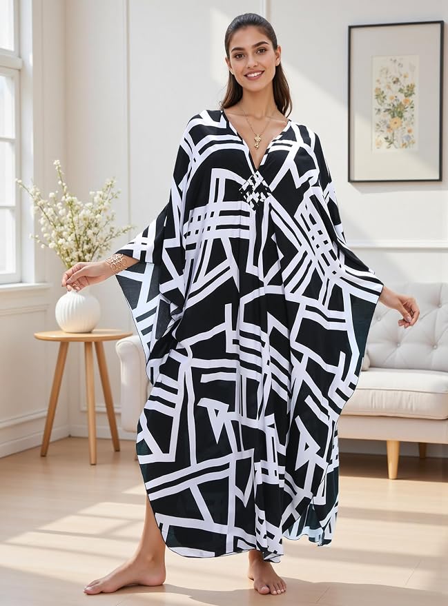 Mumu Dresses for Women Plus Size, Bohemian Kaftan Beach Cover Up Long Maxi Nightgown Soft Loungewear