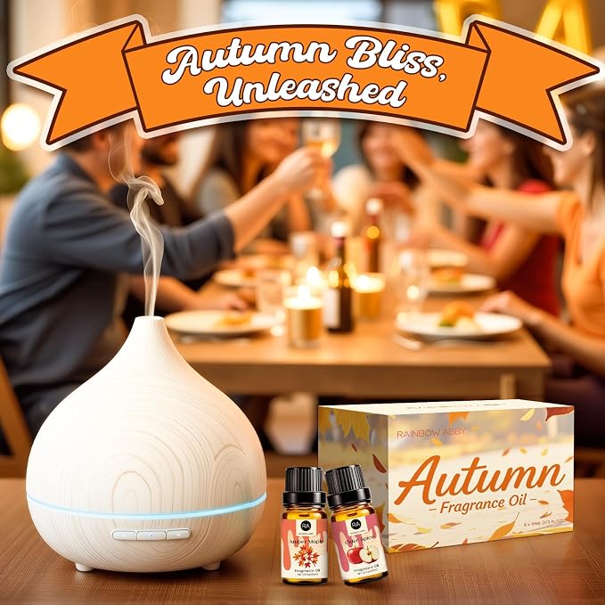 RAINBOW ABBY Fall Fragrance Oils Set, Autumn Essential Oils for Diffuser, Candle Making, Aromatherapy Oils Gift - Amber Maple, Cider Spice, Harvest Spice, Bourbon Vanilla, Forest Pine, Citrus Glow