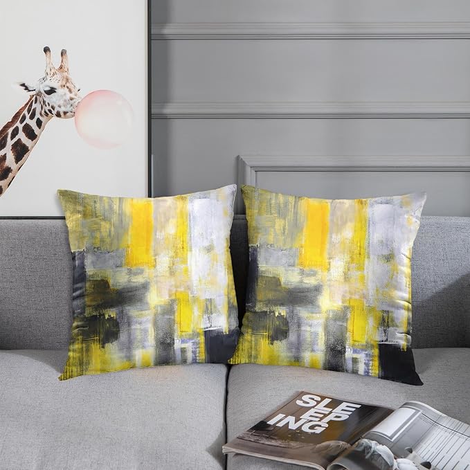 Emvency Throw Pillow Covers Set of 2, 20 x 20 Inch, Yellow White and Black | Abstract Modern Painting Outdoor Decorative Square Pillow Cases Couch Cushion Case for Couch Bed Sofa Living Room Home Decor