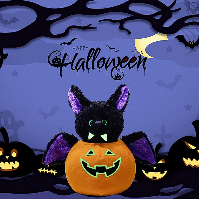 My OLi Plush Pumpkin Stuffed Bat Toy Glow in The Dark Detachable Bat Plush with Cute Pumpkin for Kids Babies & Toddlers Fun & Spooky Decorations