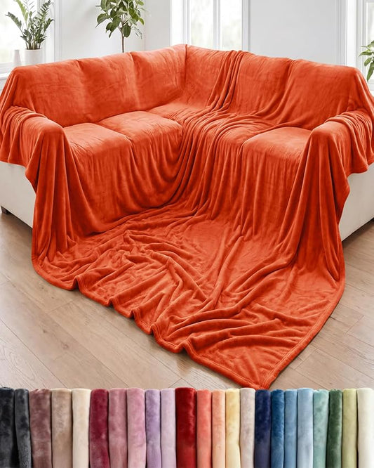 Ultra Soft Fleece Blanket Giant Blanket Size - Flannel Fleece Luxury Blanket - Lightweight for Couch Bed Chair - Thick, Warm and Breathable - All Season Cozy, Burnt Orange