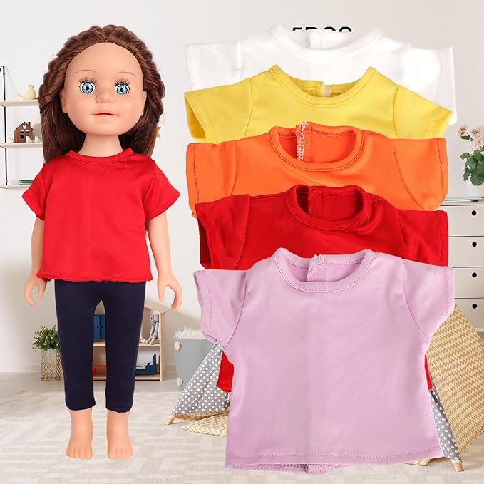 5-Piece Multicolor T-Shirts for 17-18 Inch Dolls / DIY Customizable Plain Tees (Mixed Color)