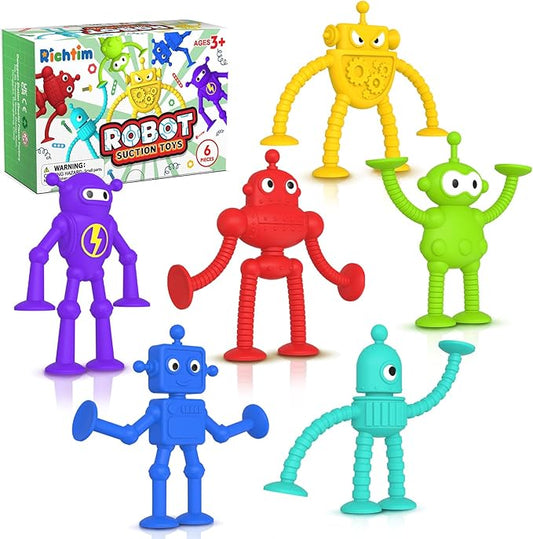 Baby Bath Toys Suction Toy: No Hole Bath Toy for Toddlers - Robot Fidget Suction Cup Toys - Window Building Sensory Toy for Boys Girls Travel Gifts - Easter Basket Stuffers Egg Fillers