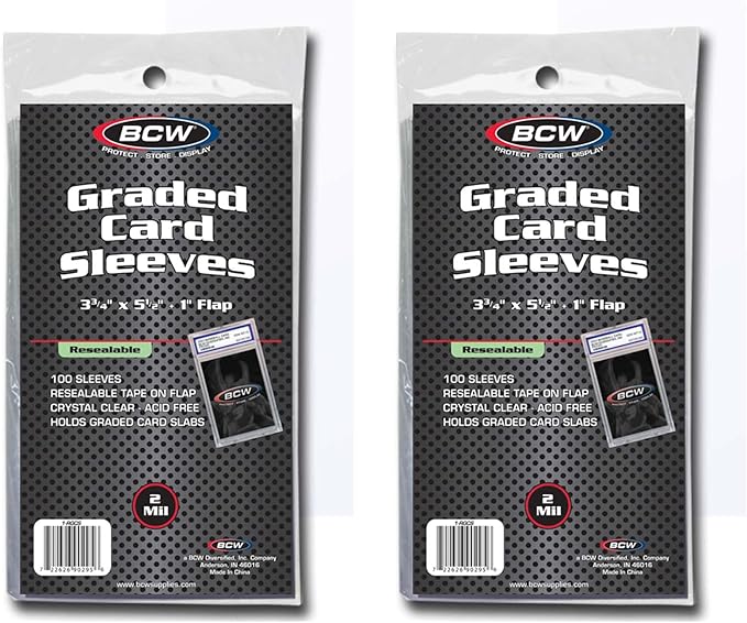 BCW Resealable Graded Card Sleeves | 200 Pack | Universal Fit for PSA, Beckett, SGC & More | Acid-Free Archival Polypropylene | 3¾ x 5½ with 1” Flap