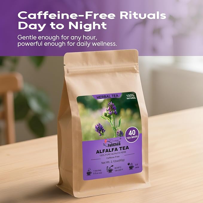 FullChea - Alfalfa Tea Bags, 40 Count, Dried Medicago Sativa Herb | Premium alfalfa herbal tea, non-GMO, caffeine-free, a gentle nourishing daily wellness ritual