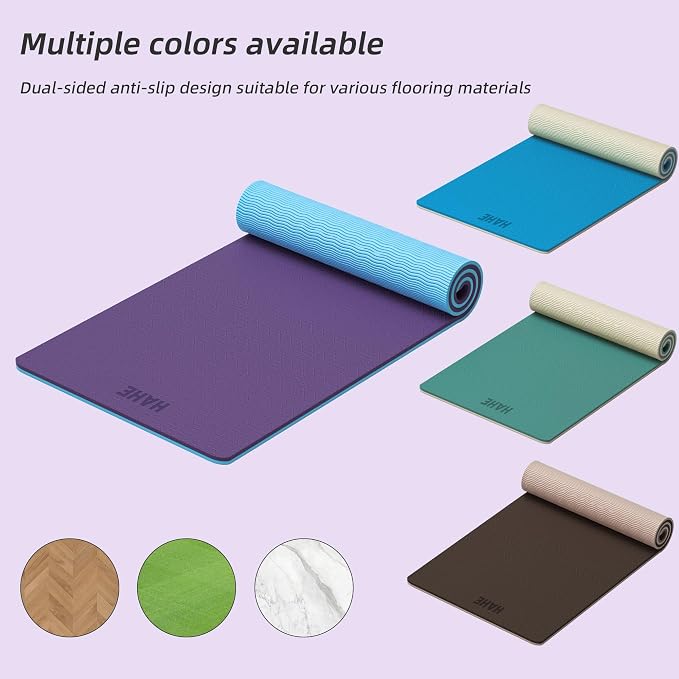 HAHE Wide Yoga Mat 72"x32"x0.4" Thick Pilates Mat with Carrying Strap