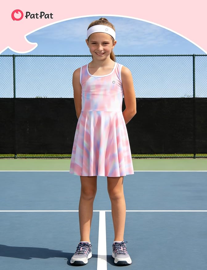 PATPAT Girls Athletic Dress Tennis Summer Outfit with Headband & Shorts | Quick-Dry RapidAir-C Fabric, Lightweight Breathable Golf Dress, Sweat-Wicking 2 Piece sets, Two Hidden Pockets