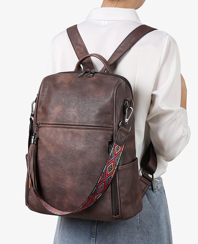 FADEON Leather Backpack Purse for Women Designer Travel Backpack Purses PU Fashion Ladies Shoulder Bag with Tassel