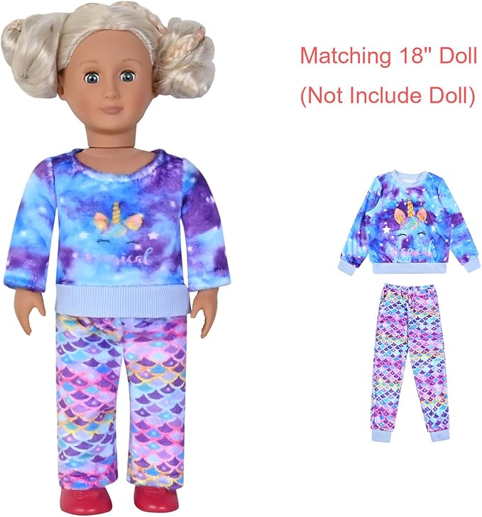QPANCY Matching Doll & Girls Fleece Pjs Set kids Fall Winter Long Sleeve Sleepwear 2 Piece Pajamas