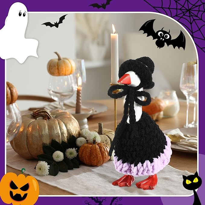 Halloween 7inch Desk Goose Outfits Mini Knitted Costume with Hat for Desk Magnetic Goose Key Holder Halloween Decor (Witch)(1 Set,Witch)
