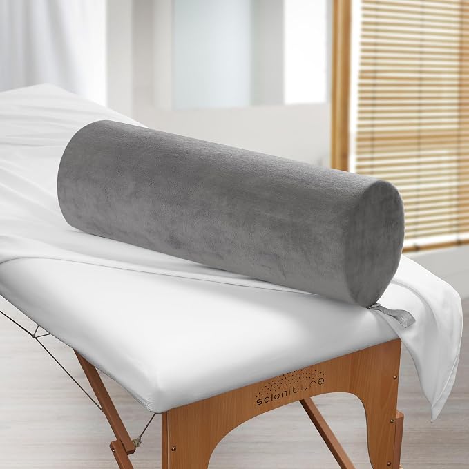 Saloniture Jumbo Round Massage Table Bolster Pillow Pad - 26 x 9 Inch - Gray Velour