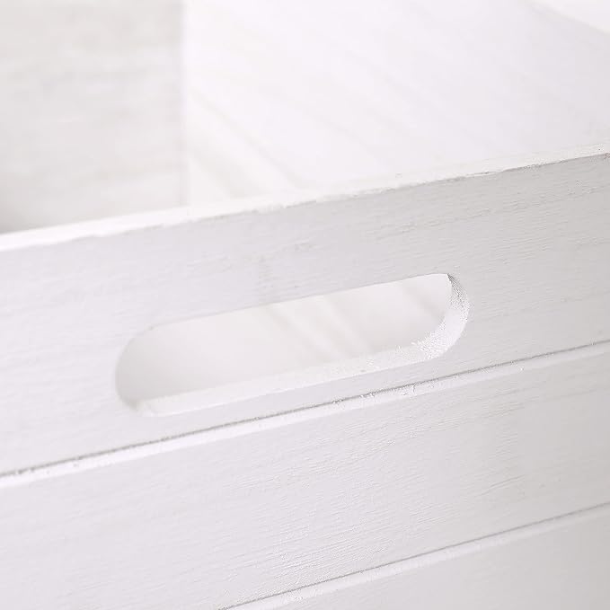 Farmhouse Modern White Wooden Crates For Storage | Rustic Decorative Boxes,Set Of 3 Large Nesting Wooden Storage Crates For Home Decor,Handmade Natural Solid Wood Box