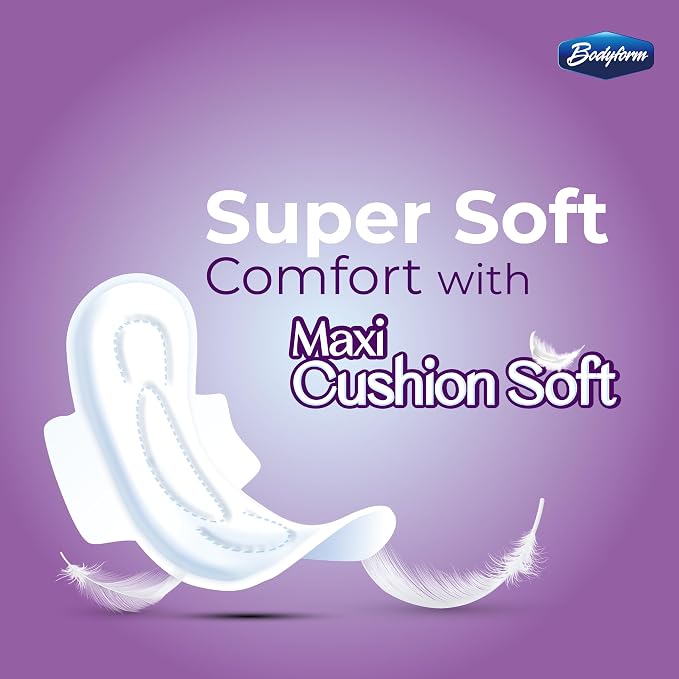 Bodyform Maxi with Wings - Value Sanitary Napkins, 32 Counts (4 Packs of 8 Counts) Cushion Soft Always Comfortable and Ultra-Absorbent