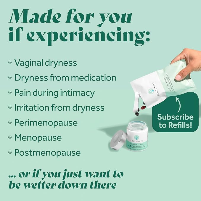 Femininity Smooth as Silk Softgels for Vaginal Dryness Starter Kit | Sea buckthorn oil with 365mg Omega 7 plus Omega 3. Supports natural moisture.