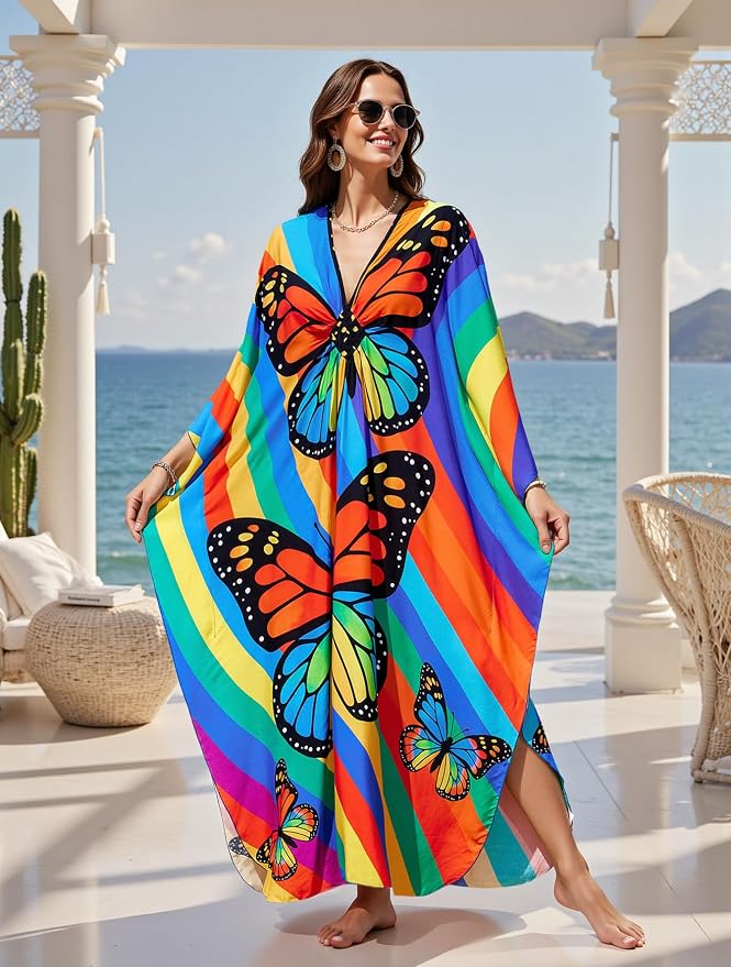 Mumu Dresses for Women Plus Size, Bohemian Kaftan Beach Cover Up Long Maxi Nightgown Soft Loungewear