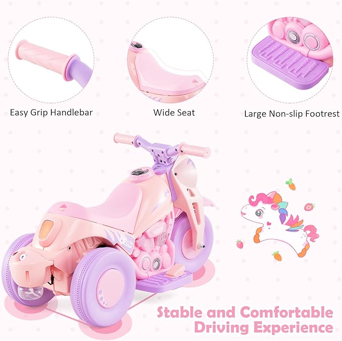 HONEY JOY Pink Ride On Motorcycle, 6V Toddler Motorcycle with Bubble Maker, LED Light, Music, Foot Pedal, Forward/Backward, 3-Wheel Battery Powered Electric Motorcycle for Kids, Gift for Boys Girls