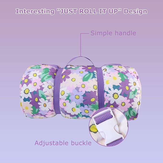 Toddlers Nap Mat with Removable Pillow and Soft Blanket, Lightweight Daycare Preschool Kindergarten Sleeping Bag, Travel Slumber for Kids Girls Boys
