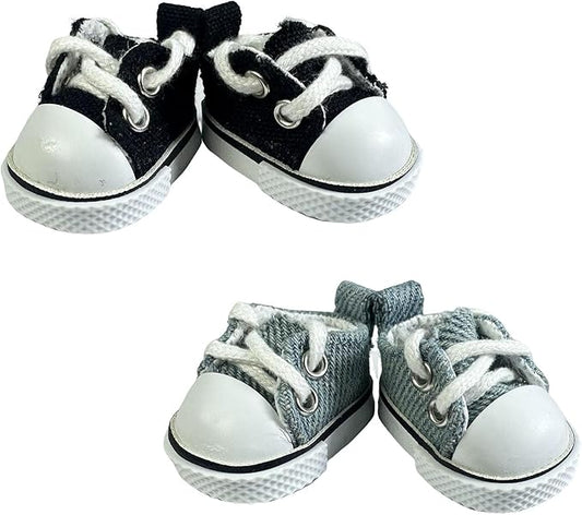 2 Pairs 17cm Doll Shoes, Lace-Up Canvas Sneakers Mini Shoes for 17cm Dolls, Fingerboard Shoes, Mini Finger Shoes, Clothing Accessory for 6.7in Dolls (Black & Blue)