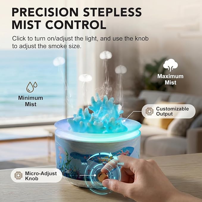 Essential Oil Diffuser 360ML，Jellyfish Diffuser Cool Mist Ultrasonic Aroma Aromatherapy Diffuser with Remote Control 7 Light 2 Mist Mode for Home Bedroom Office Hotel (Blue)