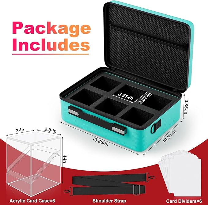 Proijeut Card Deck Box with Portable Case, 6 Pack Clear Commander Deck Box with 6 Dividers, Holds 600+ Double Sleeved Cards, Fit for MTG, YuGiOh, TCG (Green)