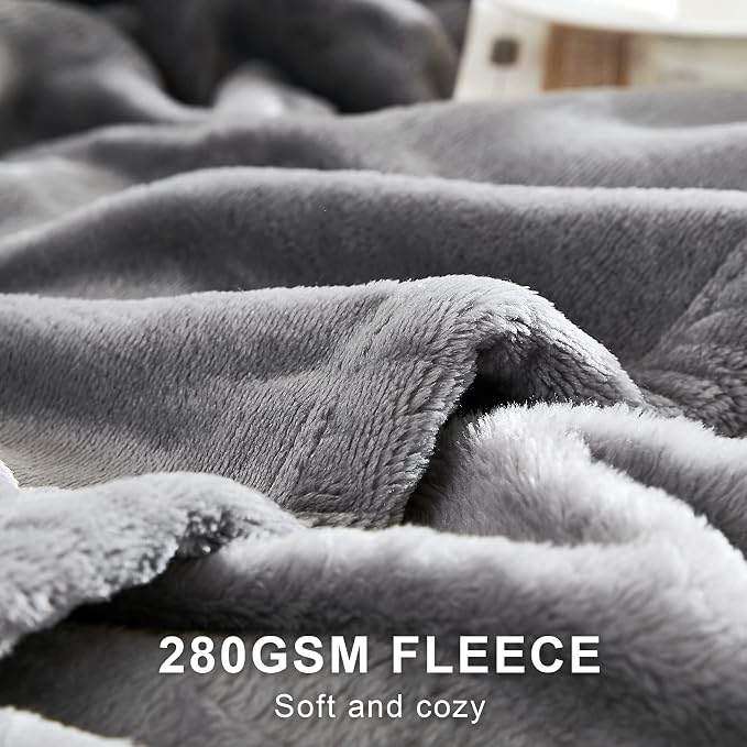 Hansleep King Grey Fleece Blanket, Soft Flannel Bed Blanket | Fuzzy Cozy Blanket 90x108 Inches, Multi-use for Bed, Sofa, Couch, Travel, Camping, All Season Warm Lightweight Cover