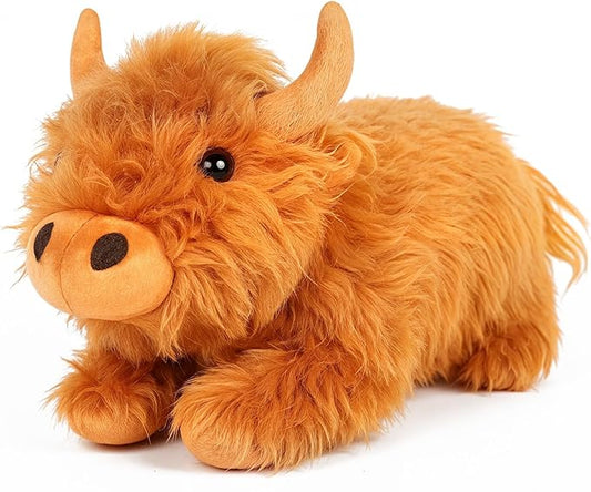 TICHA 22”- Highland Cow Stuffed Animal Plush Toy, Soft Fluffy Scottish Cattle Plush Pillow, Realistic Highland Cow Decor, Home Decor, Couch Pillow