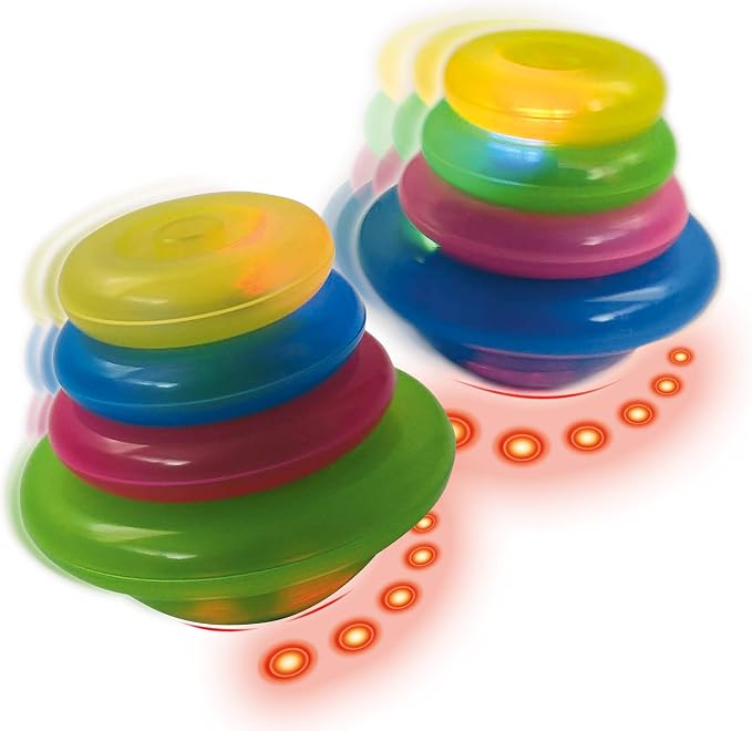 Geospace Super Sonic Wind-Up Spinning Tops with Light and Sound (2-Pack)