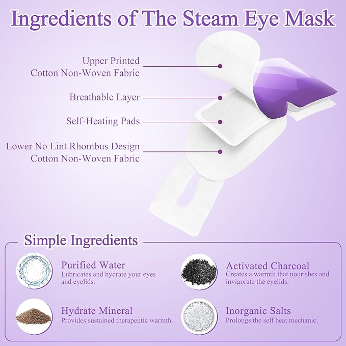 16Packs Steam Eye Mask, Heated Eye Mask for Sleeping, Warm Compress for Eyes, Self Heating Disposal Steam Mask for Home Sleep, Office, Spa, Travel Essentials Mothers Day Gifts (Lavender)