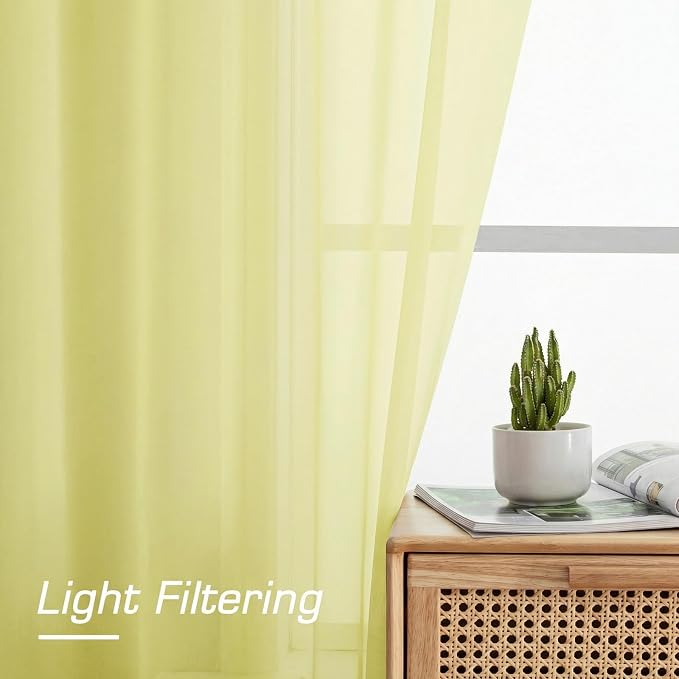 OWENIE Sheer Curtains 63 Inch Length 2 Panels Set for Bedroom Living Room, Modern Soft Solid Light Filtering Sheer Curtain, Rod Pocket Window Treatments, 42" Wx63 L, Light Yellow