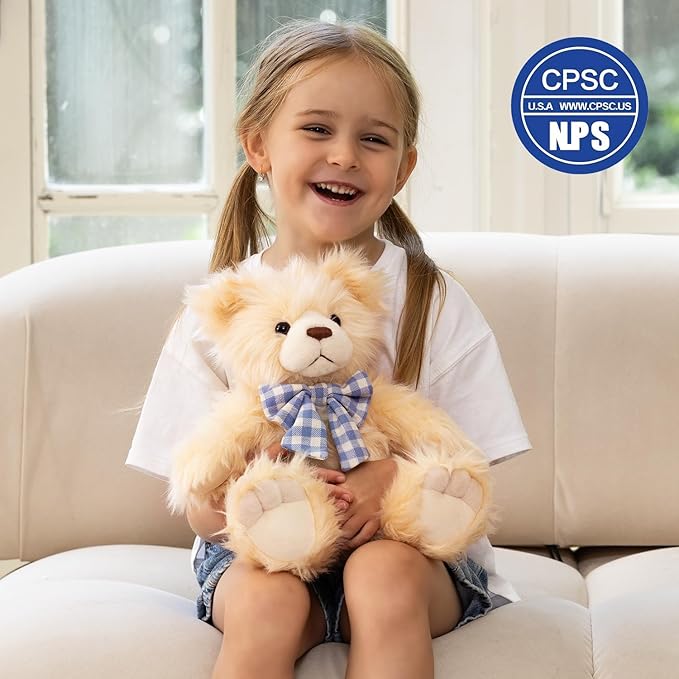 MorisMos Teddy Bear Stuffed Animal,14'' Small Stuffed Bear Plush Toy Gift for Kid Girl Boy Toddler Teen Adult,Cuddly Teddy Animal Toy Decor for Baby Shower Birthday Valentine’s Day Party Favors,Beige