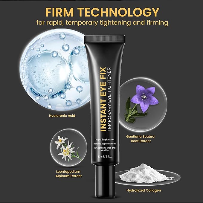Temporary Instant Under Eye Tightener: Reduces Under-Eye Bags, Dark Circles, Puffiness, Wrinkles Advanced Firming Polysaccharide Formula 30 ml