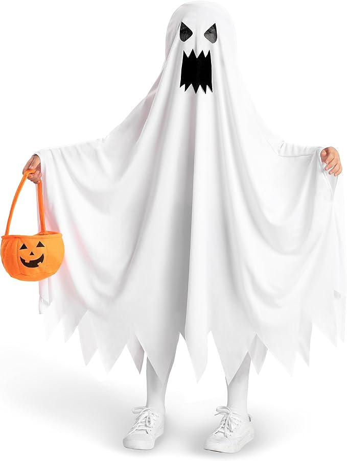 Spooktacular Creations Ghost Costume for Kids with Pumpkin Basket, Scary Halloween Costume for Boys