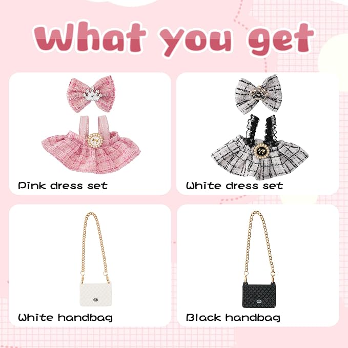 2 Pack Dolls Clothes(NO Doll), 17cm Dolls Cute Outfit Accessories with , Small Clothes Set for Doll, Gift for Women(Black and Pink)
