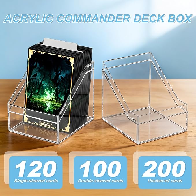 Mlikero Card Deck Cases, 6 Pack Acrylic Commander Deck Box Holding 100+ Sleeved Cards with 6 Dividers, Clear Card Storage Box Fit for MTG, TCG, Sports Cards