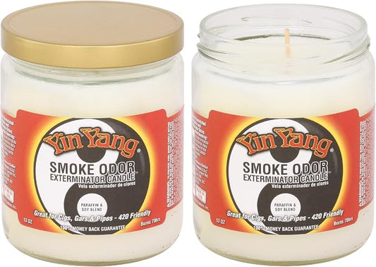 Smoke Odor Exterminator 13 oz Jar Candle, Yin Yang Set of Two Candles.