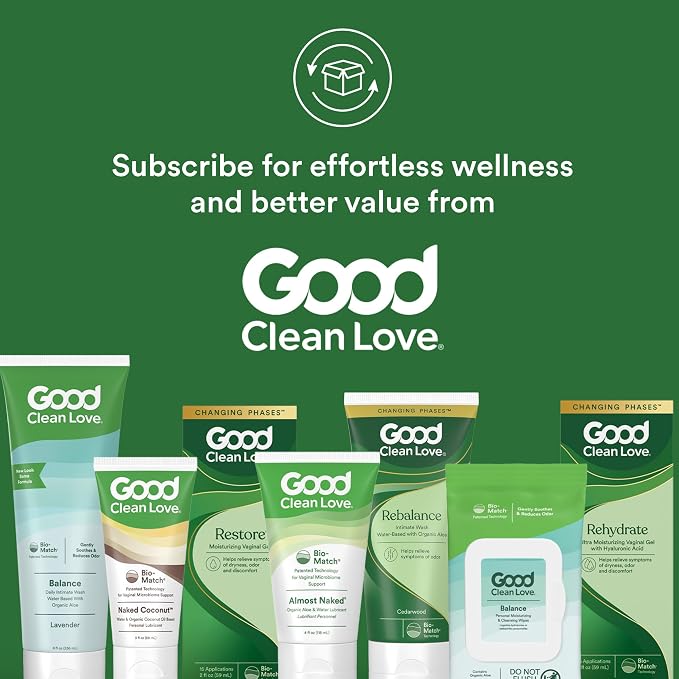 Good Clean Love Rebalance Moisturizing Feminine Wash, pH-Balanced, 6 Oz | Ph-Balanced Intimate Wash With Organic Aloe Vera & Natural Ingredients. Reduces Vaginal Dryness & Odor. Cedarwood