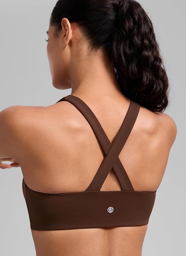 CRZ YOGA SculptAir Wide Straps Cross Back Sports Bras for Women - U Neck Medium Impact Wireless Padded Workout Top