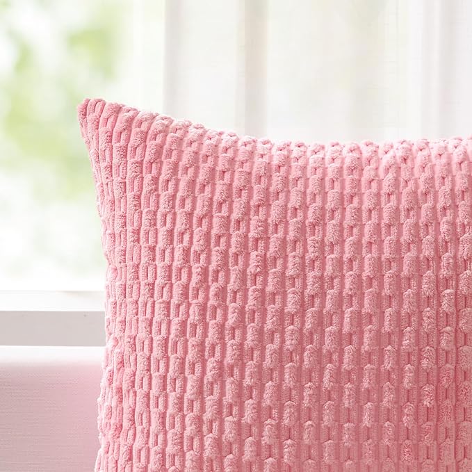 Kevin Textile Soft Corduroy 14"x36" Lumbar Pillow Cover 1 Pack, Pink | Boho Stripe Plush Corduroy Decorative Oblong Cushion Cover Modern Farmhouse Home Decor for Sofa Couch Bed Chair