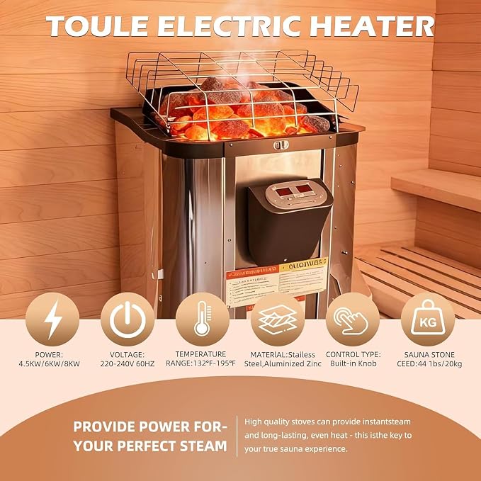 Outdoor Cube Sauna Rooms,2person Canadian Spruce Steam Saunas,54x56x80 H Panoramic Large Space,4.5KW 220V Electric Stove Durable,Easy to Install