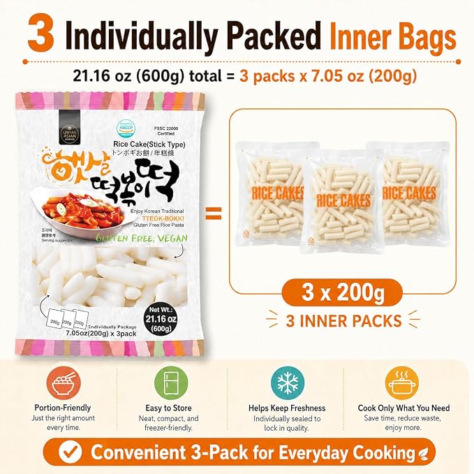 Unha's Korean Tteokbokki Garaetteok Rice Cake Sticks, 63.48 oz 3 Pack | garaetteok rice cake sticks, 9 portions, Korean tteokbokki, tteokguk soup, rabokki ramen, hot pot