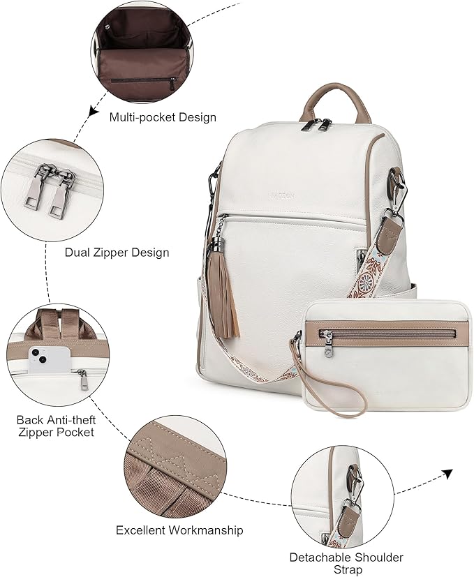 FADEON Leather Backpack Purse for Women Designer Travel Backpack Purses PU Fashion Ladies Shoulder Bag with Tassel