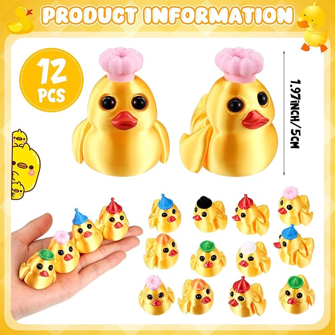Honoson 12 Pcs 3D Printed Fidget Toy 3D Printed Duck Small Animal Toy Flexible Cute Articulating Pet Stress Relief Fidget Toys for Play and Display(5cm)