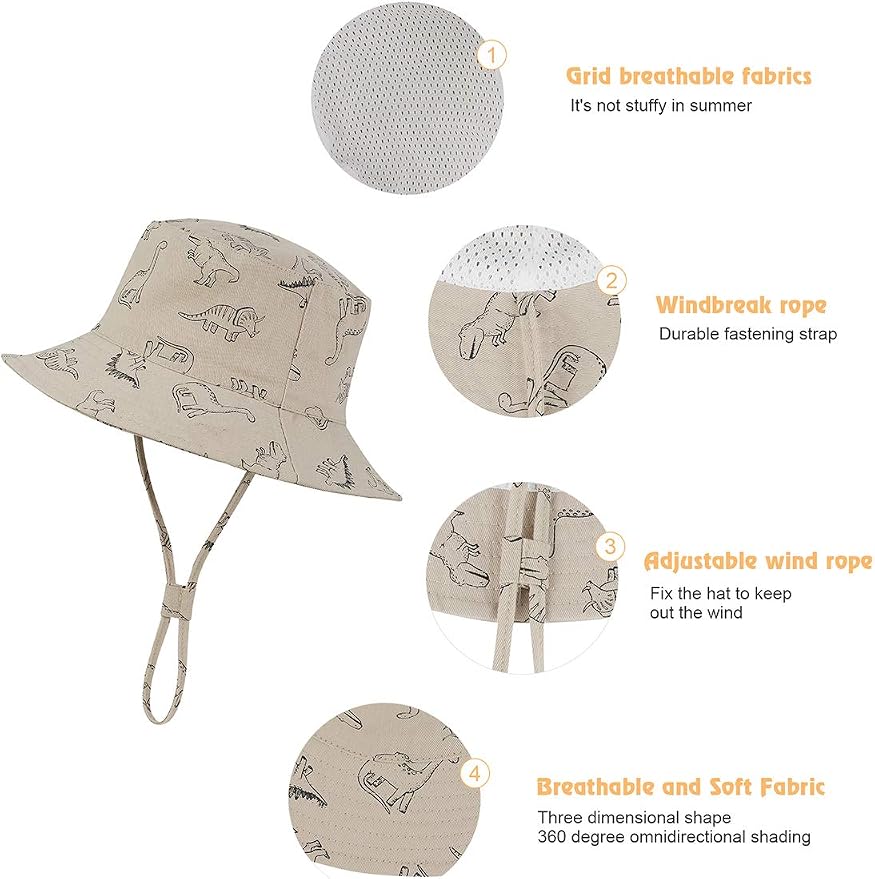 Baby Sun Hat UPF 50+ Sun Protective Toddler Bucket Hat Summer Kids Beach Hats Wide Brim Outdoor Play Hat for Boys Girls