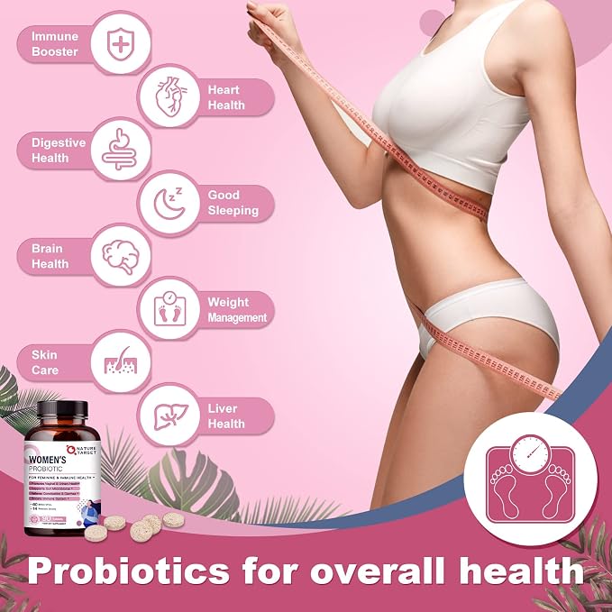 NATURE TARGET Probiotics-for-Women with Prebiotics, Cranberry and D-Mannose, 60-Billion-CFUs, Women's Probiotic for Digestive Health/Gut Health/Immune Booster