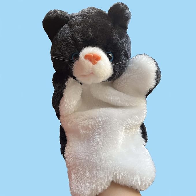 Cat Hand Puppets Kitten Plush Animal Toys Dolls for Kids Imaginative Pretend Play Storytelling Black&White
