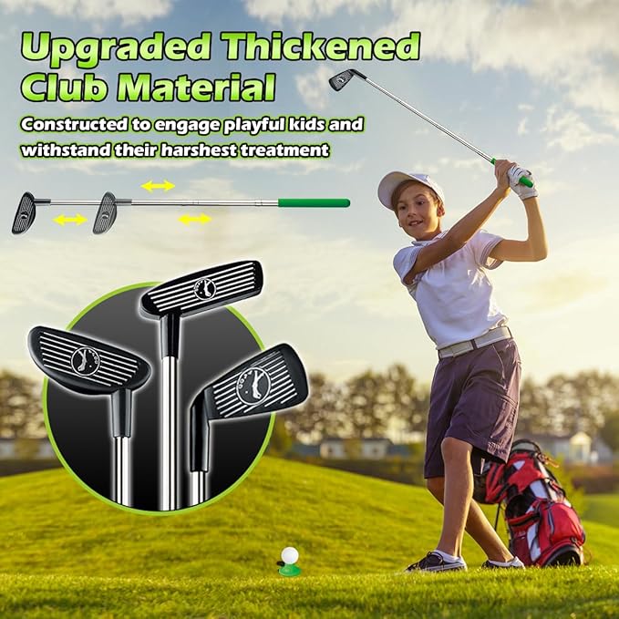 Upgraded Kids Toy Golf Set with Dinosaur Automatic Golf Returner, Led Light Up Night Golf Balls, 3 Clubs, Putting Mat, 3-8 Toddler Mini Golf Games, Indoor Outdoor Sports Toys for Boys Girls
