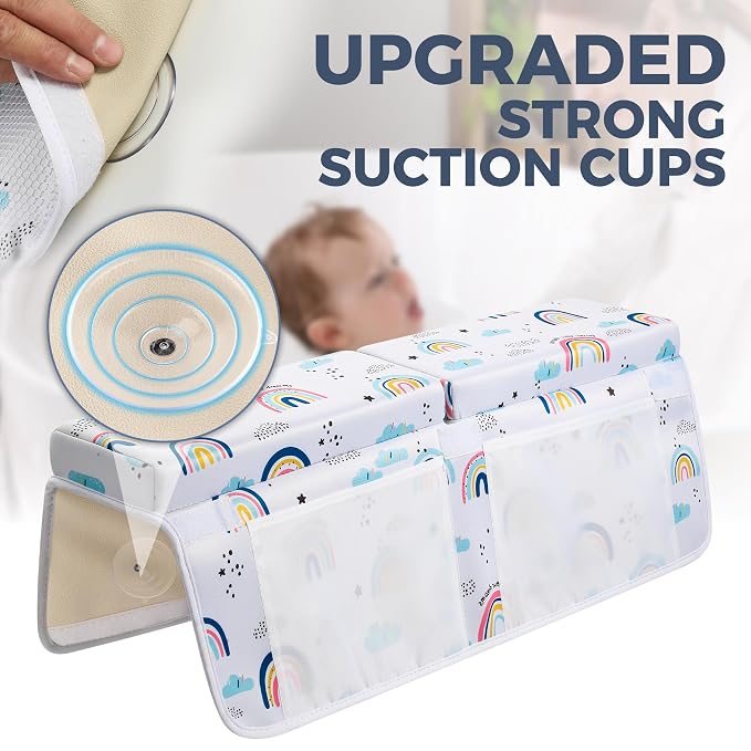 Bath Kneeler and Elbow Rest Pad Set - Comfortable 1.5” Thick Baby Bath Kneeler Pads with Toys Organizer, Non-Slip Knee Arm Support Bathtub Mat, Quick-Drying Kneeling Pad for Baby Bath Time