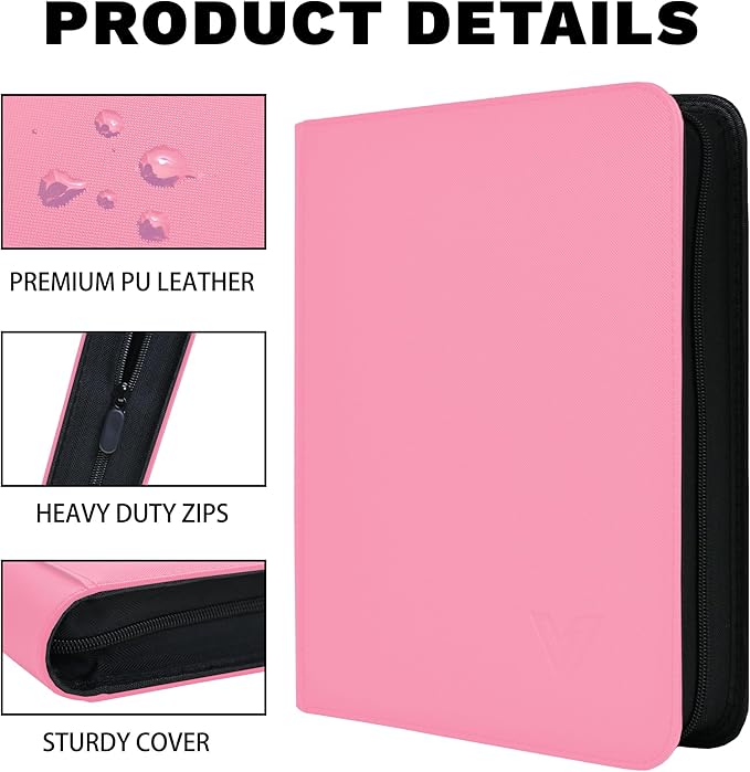 Toploaders Binder,Holds 128 Top Loaders,4 Pocket Top Loader Binder for 3" x 4"Rigid Cards,Double Sided Card Binder Abulm in 3"x4"Toploaders for Trading Cards (TOP 128 Pink)